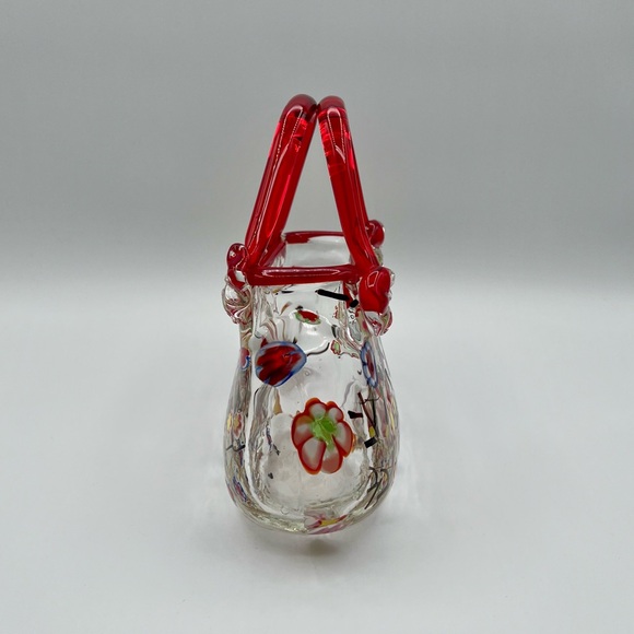 Vintage Hand Blown Purse Vase Floral Millefiori Art Glass Crystal Murano Style - Picture 9 of 13